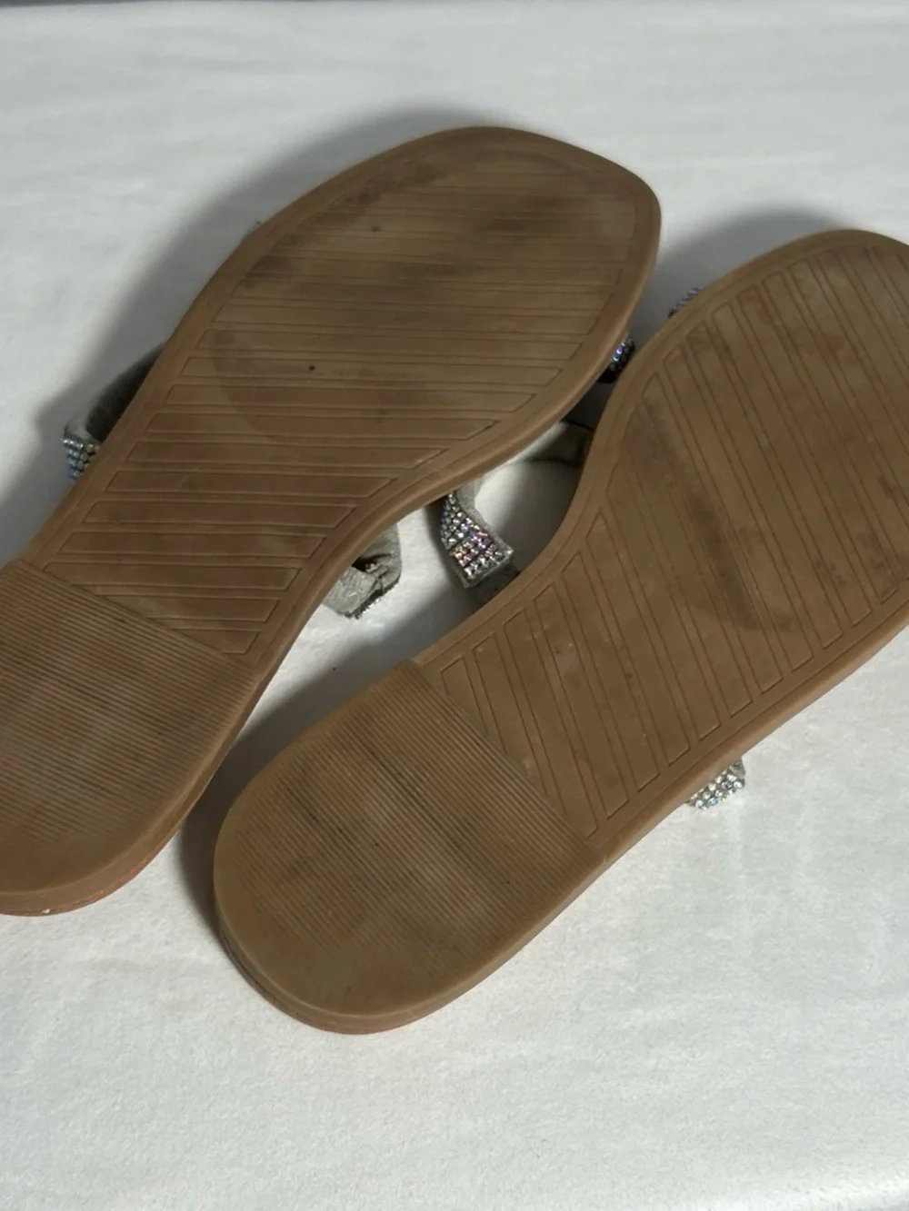 bp Brown Slide Sandals with Sparkling Silver Rhinestone Straps